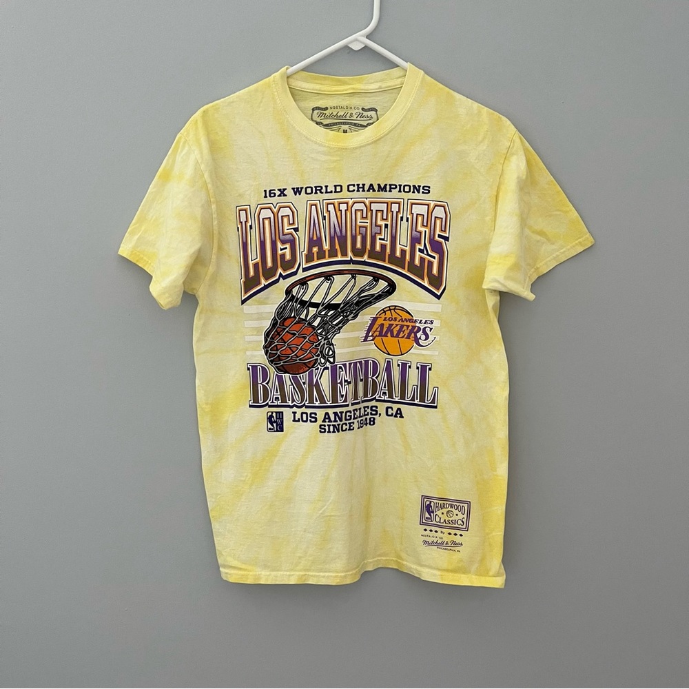 Los Angeles Lakers Shirt Mens Medium Yellow Tie Dye Mitchell & Ness Basketball
